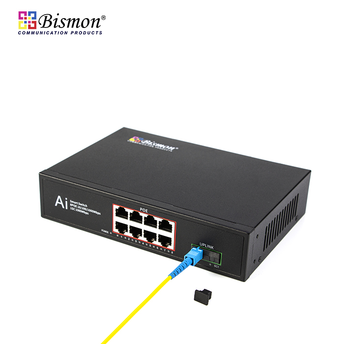 8Port-PoE-10-100-1000M-with-Fiber-Single-mode-20km-SC-Single-fiber-A-type-Switch